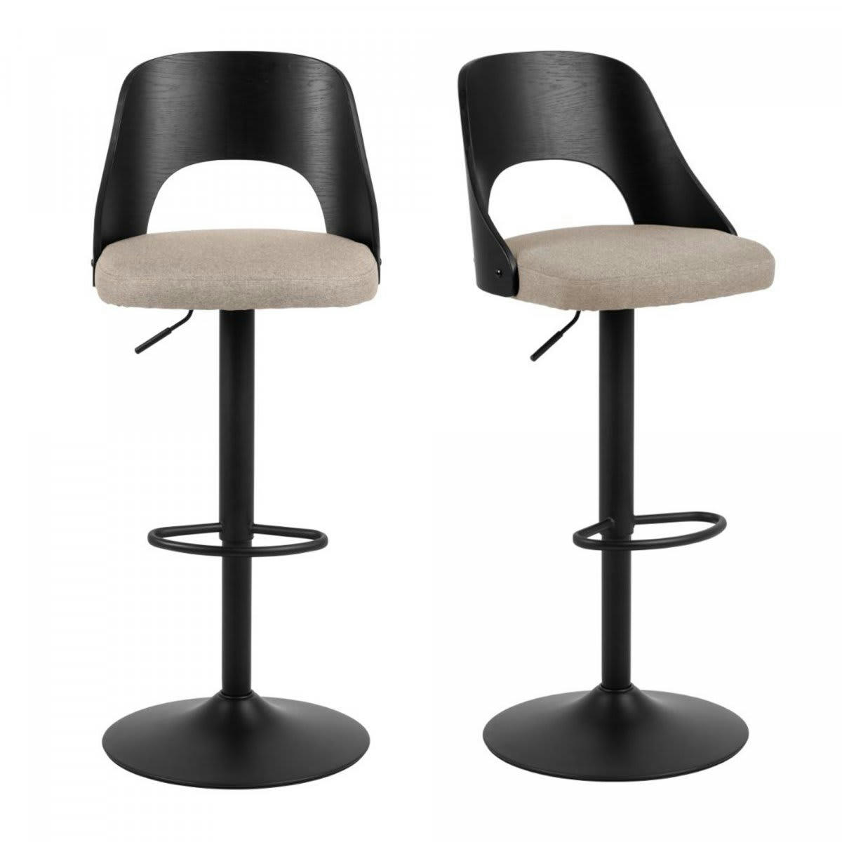 BOB - Lot de 2 tabourets de bar en bois et tissu beige