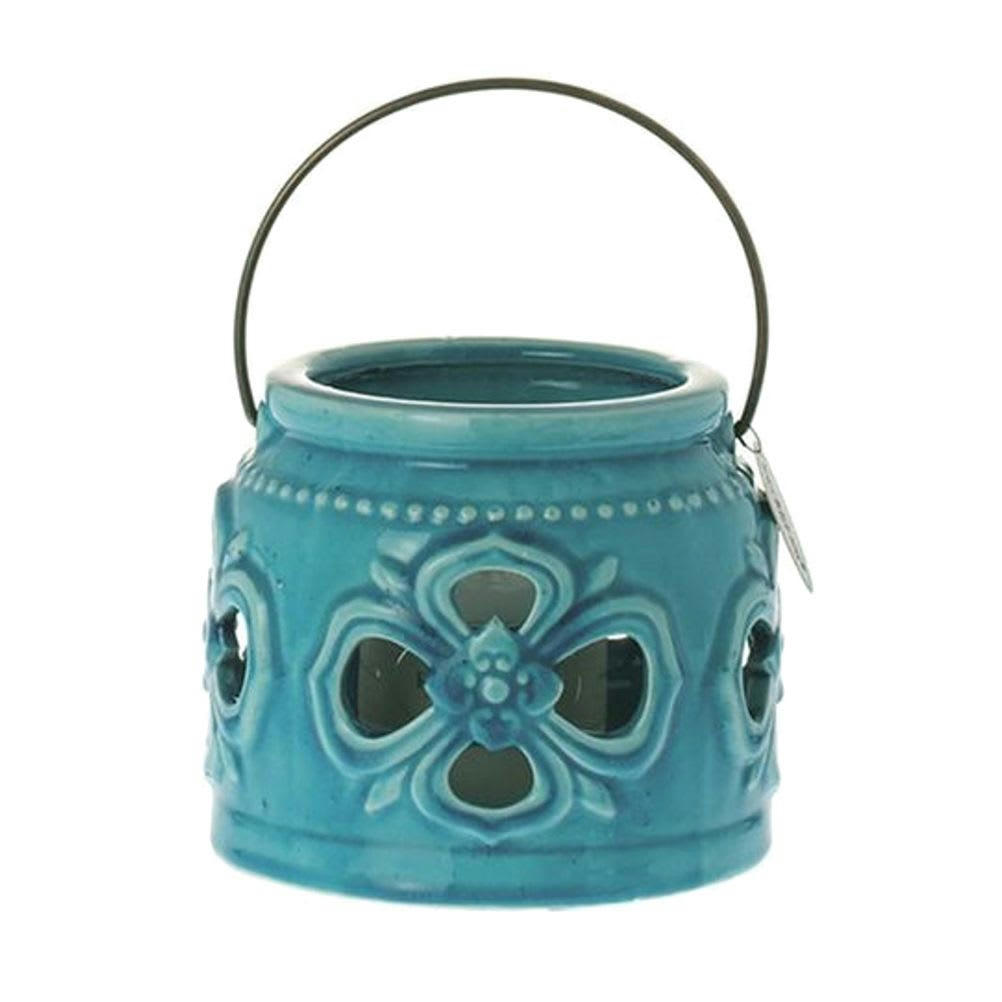 - Grand porte bougie en céramique bleue