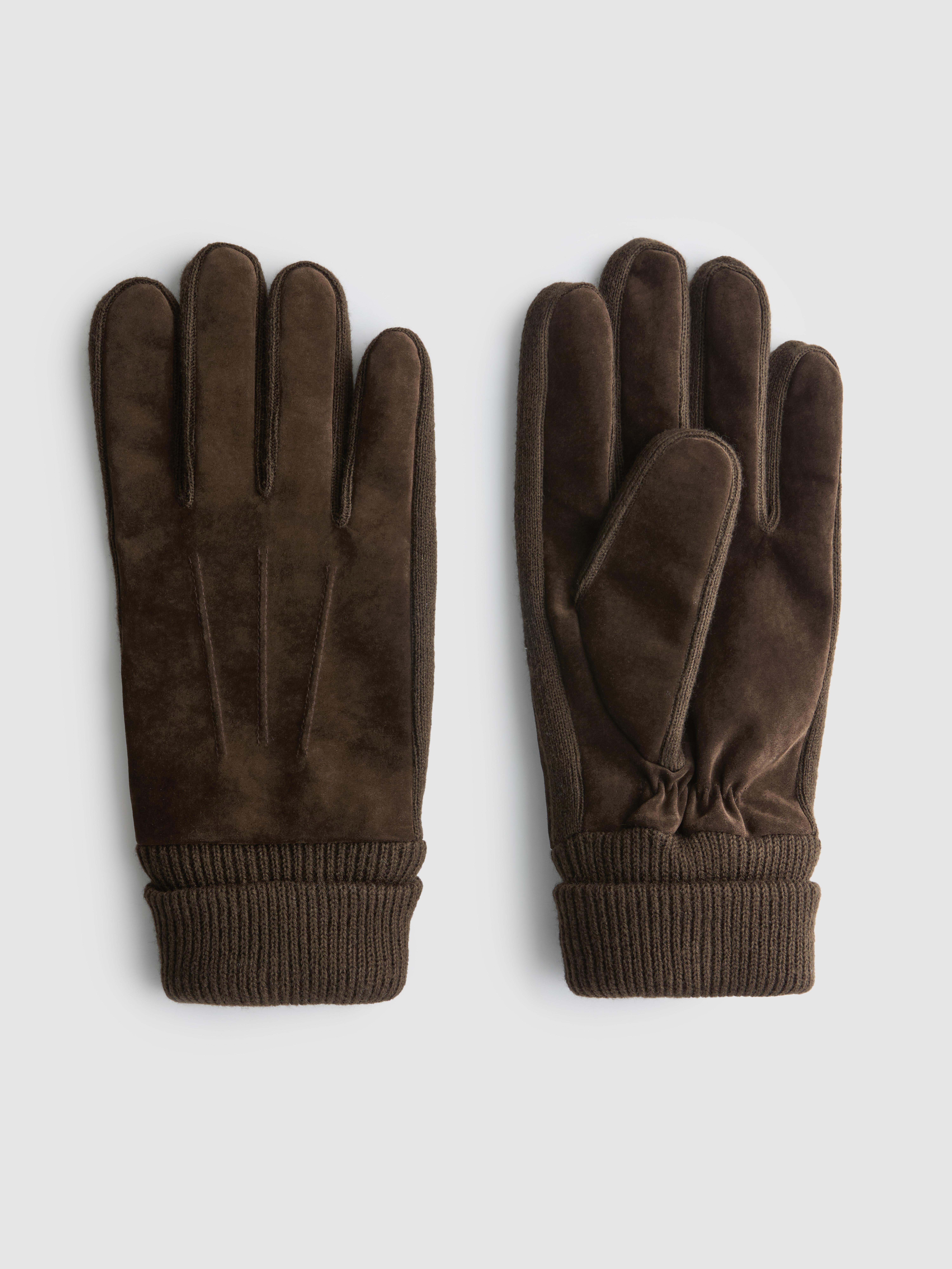 Suede Gloves With Knitted Wrists