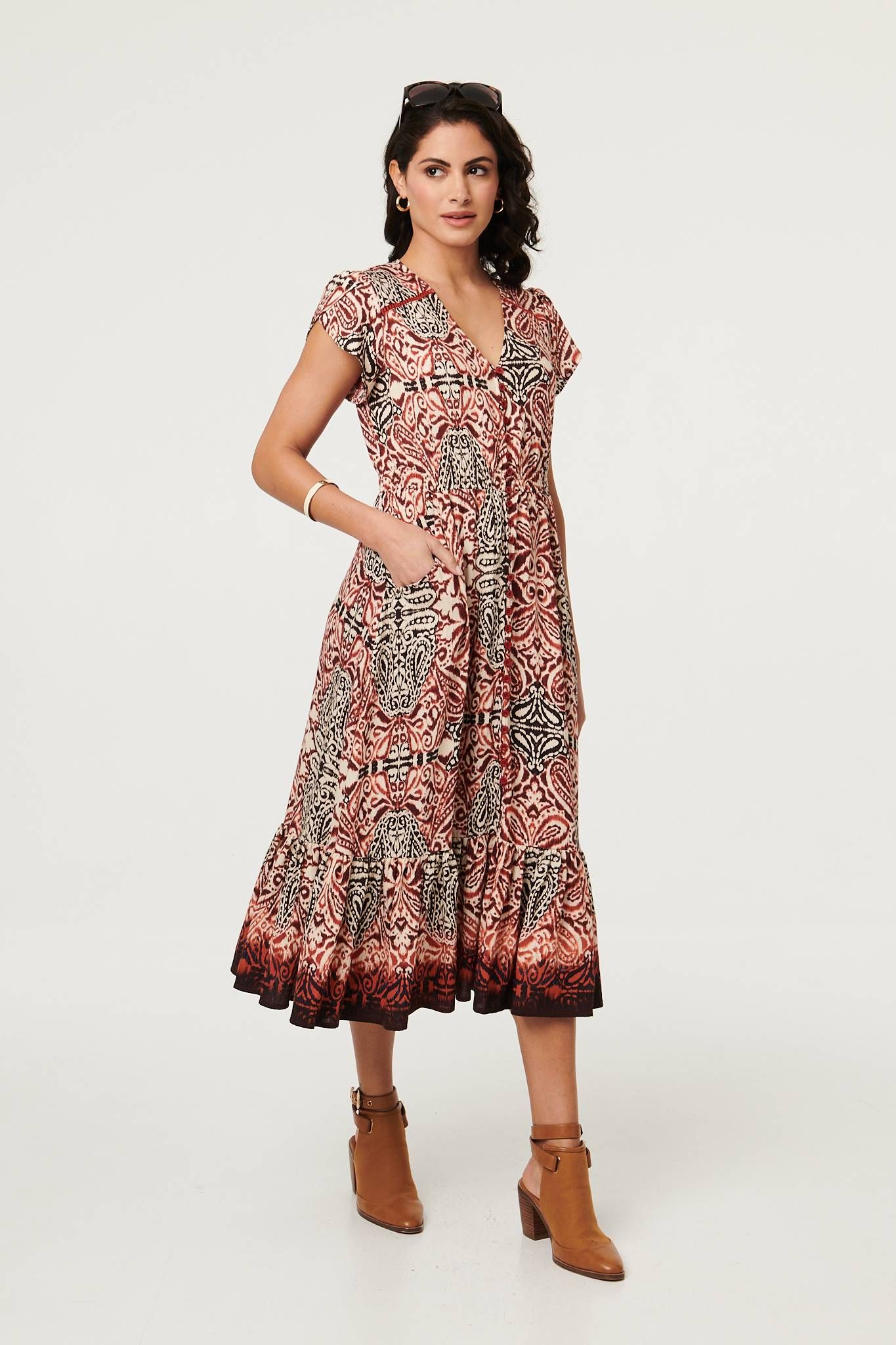 Izabel London Printed Cap Sleeve Midi Dress