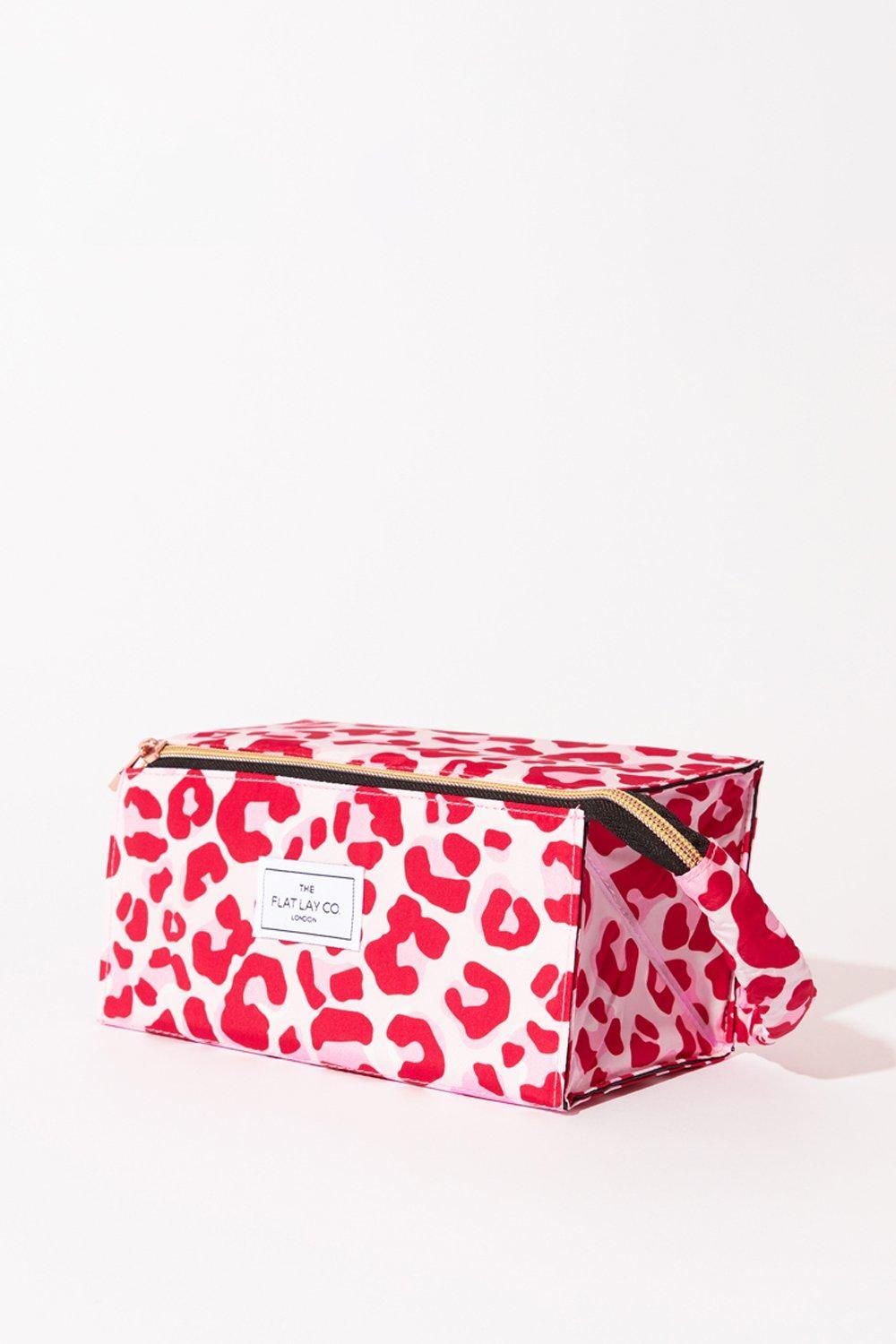The Flat Lay Co Pink Leopard Open Flat Makeup Box Bag