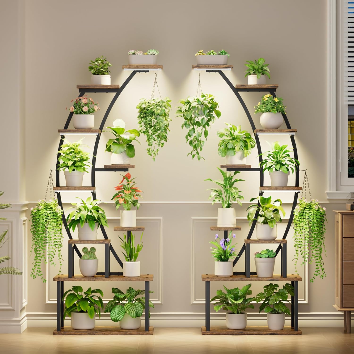 Plant Stand Indoor with Grow Lights  9 Tiered Metal Plant Shelf  64 Tall Plant Stand for Indoor Plants Multiple  Large Plant Rack Display Shelf  Curved Plant Holder for Living Room  Patio