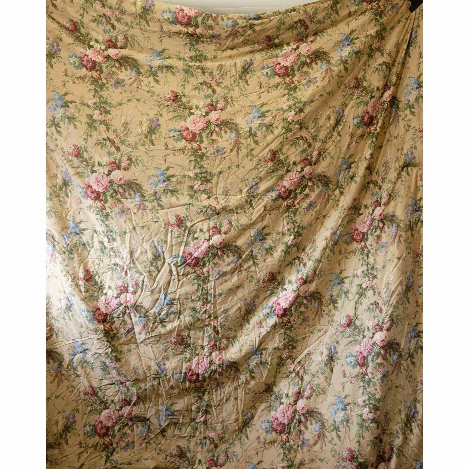 Vintage Ralph Lauren Adriana Queen Comforter Set, Floral Cotton Sateen Bedding, English Garden Bouquet, Shams and Bed Skirt, 4 Piece Set