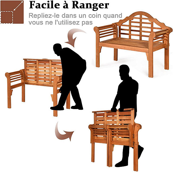 Banc de Jardin Pliable en Bois, avec Dossier Incliné et Accoudoirs Ergonomique, Charge 360 KG, 123X54X96 CM (Acacia, 1)