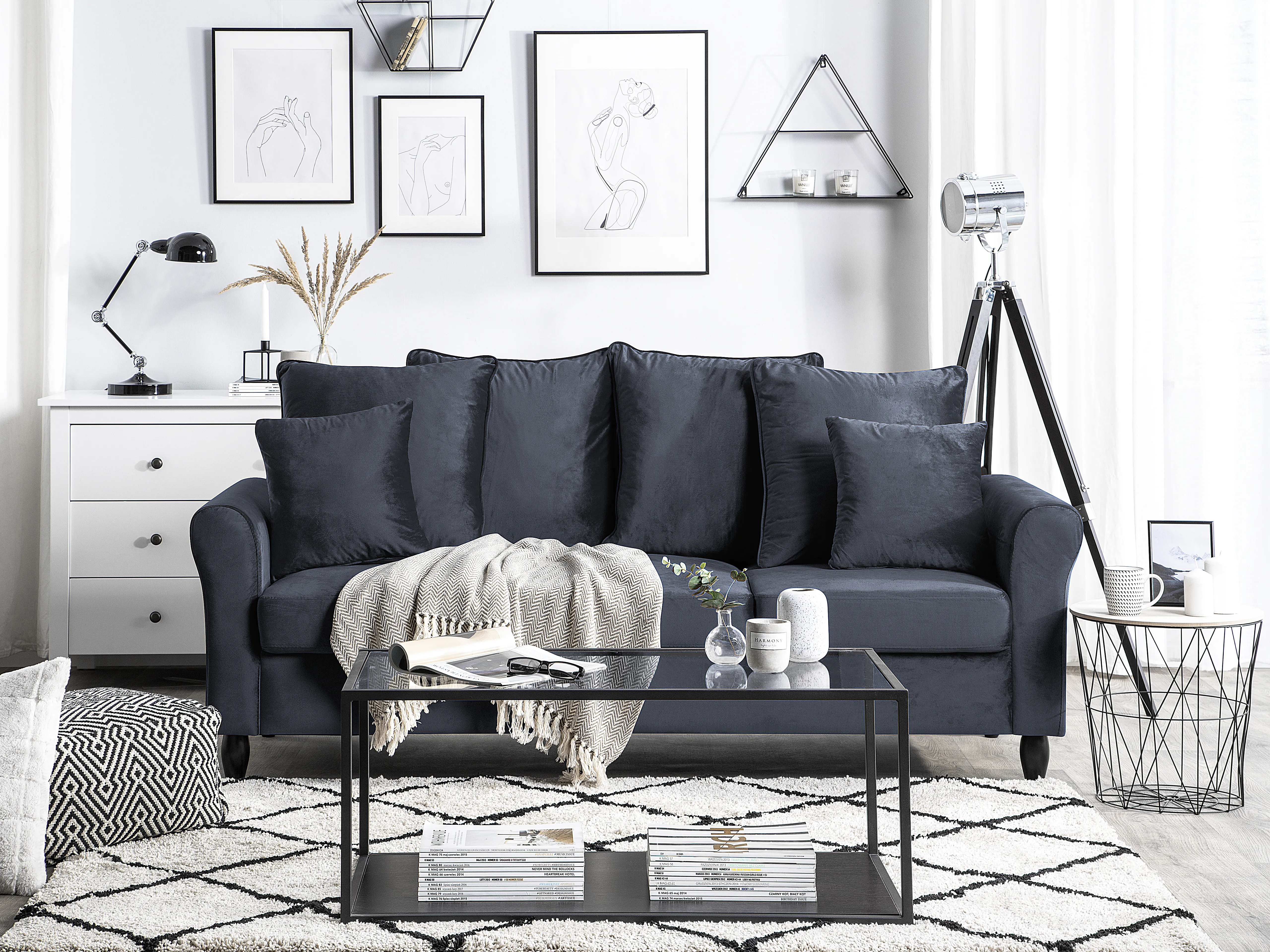 Sofa 3 Seater BORNHOLM Velvet Dark Grey