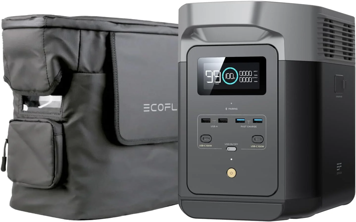 EF ECOFLOW Portable Power Station DELTA 2, 1024Wh LiFePO4 (LFP) Battery, 1800W AC/100W USB-C Output, Solar Generator(Solar Panel Optional) for Home Backup Power, Camping  RVs(EcoFlow DELTA 2 with Bag)
