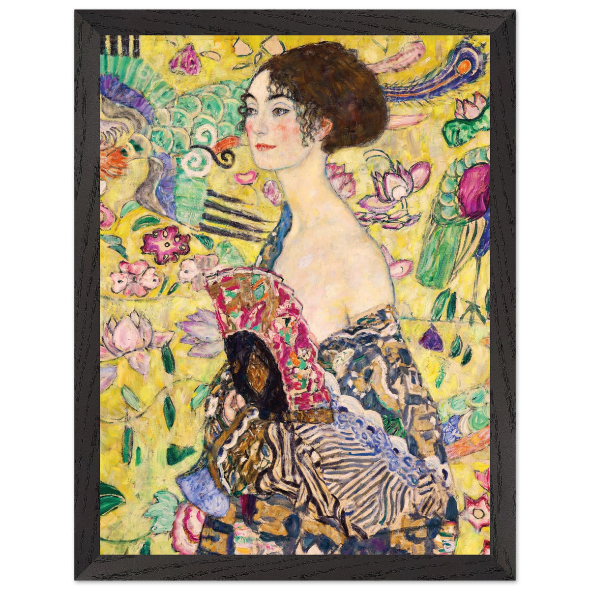 Artfulprints Poster met Lijst Gustav Klimt - Lady with a fan  - 30x40 cm - Geel