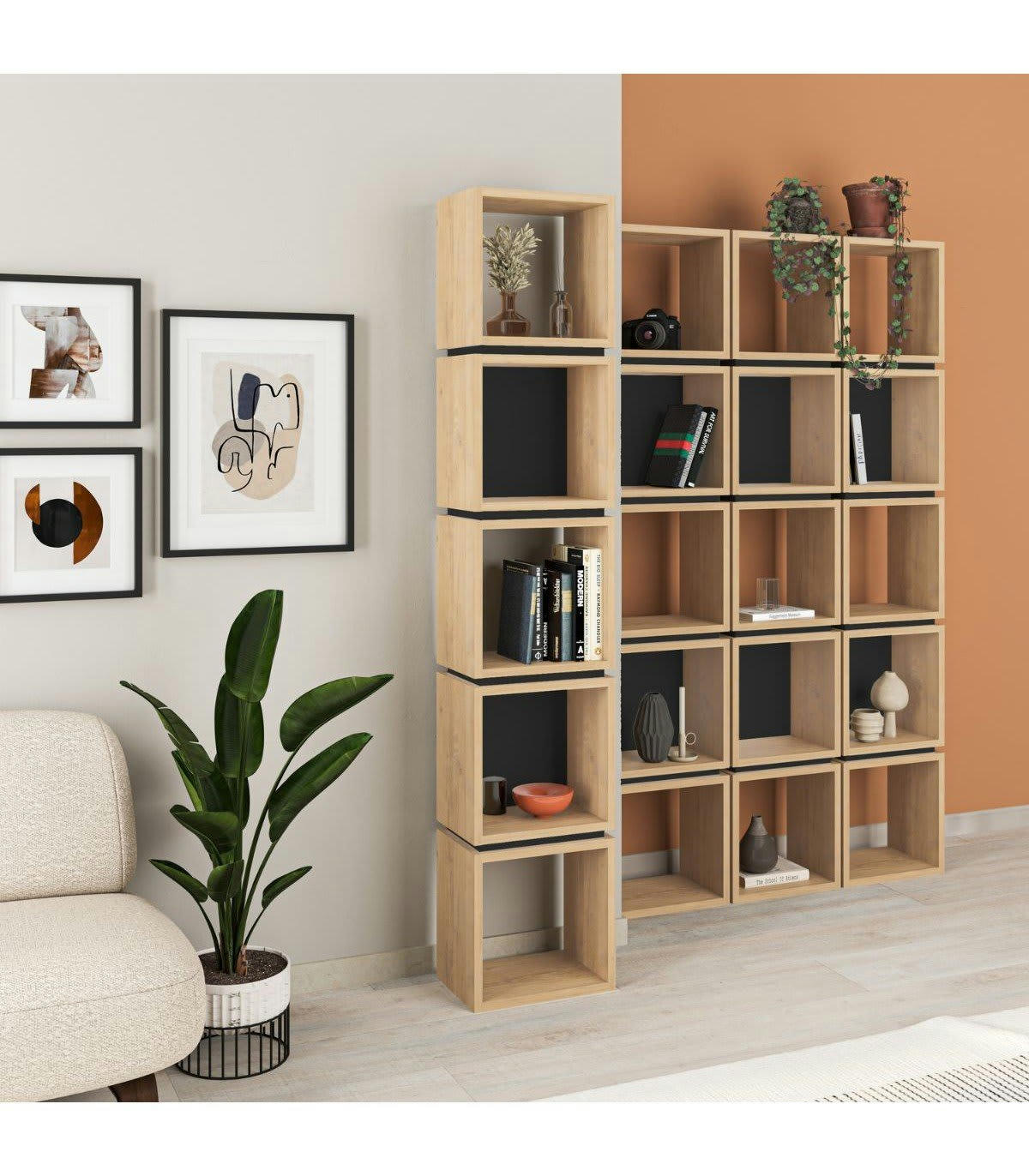 LOFTY - Étagère 5 cases bois clair - L32 x 17 cm