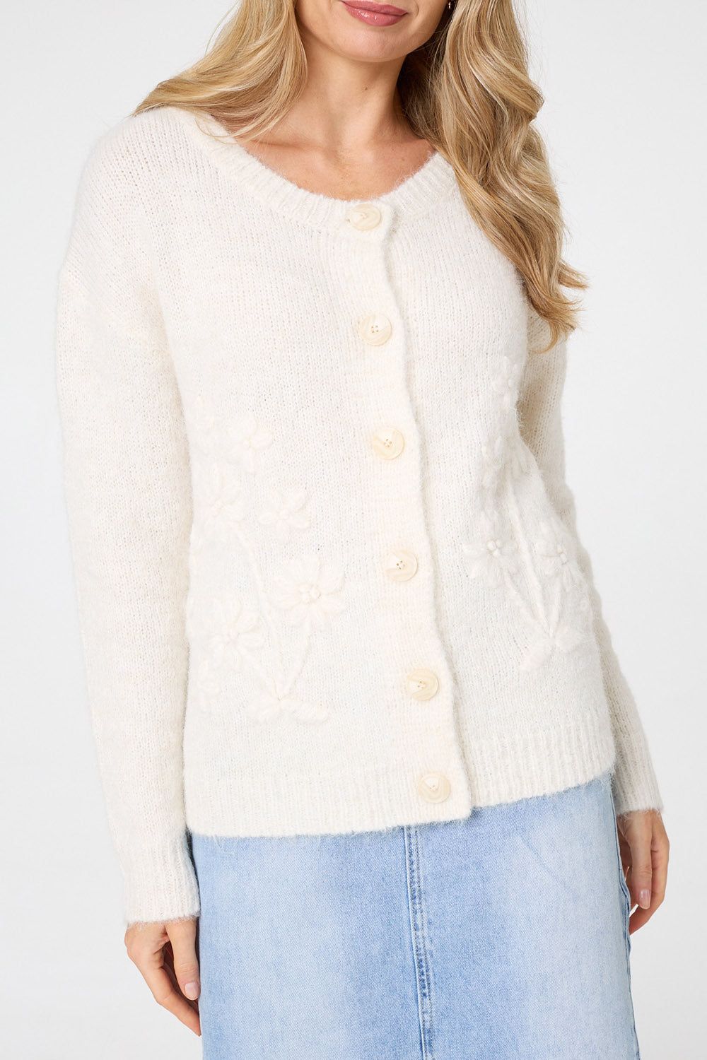 Izabel London Floral Embroidered Textured Cardigan
