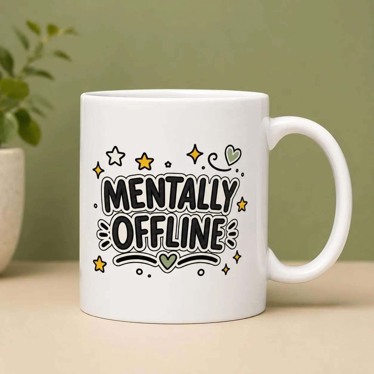 Mentally Offline Coffee Mug, Burnout Humor, Husky Lover Gift (11 oz)