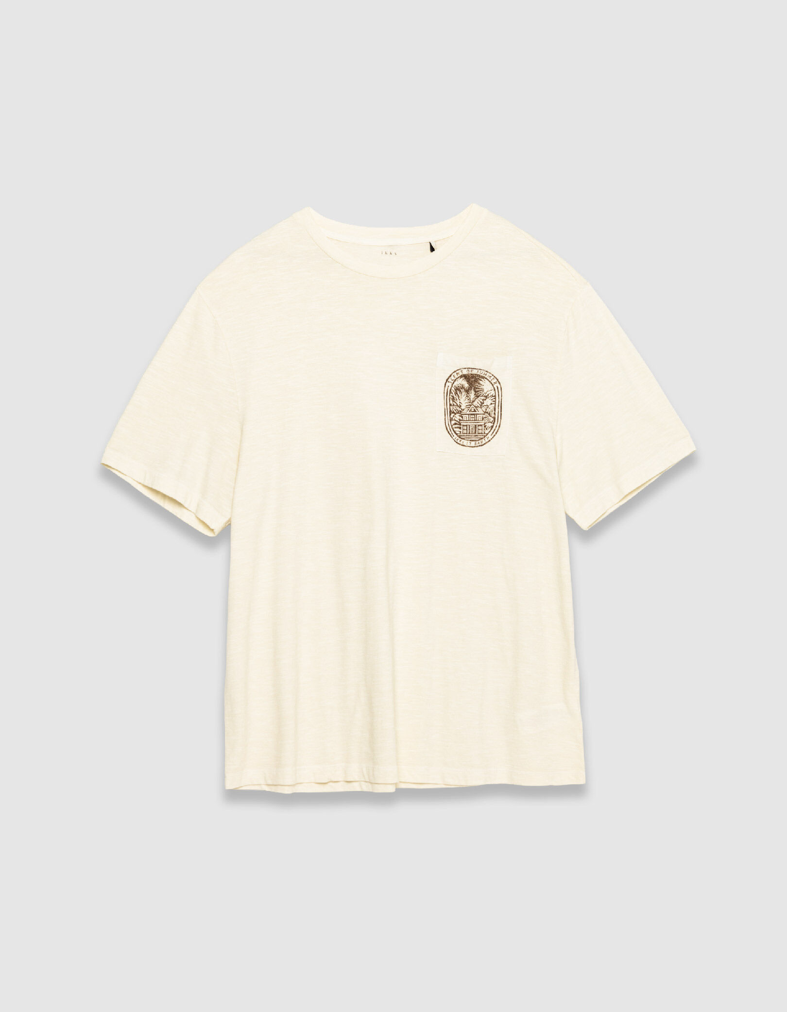 T-shirt col rond beige coton bio poche visuel Homme