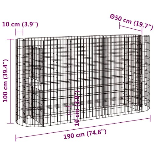 NNEVL Gabion Raised Bed Galvanised Iron 190x50x100 cm