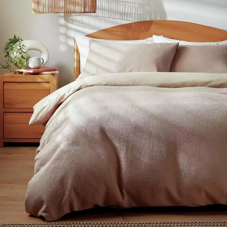 Habitat Cotton Waffle Plain Neutral Bedding Set - Single