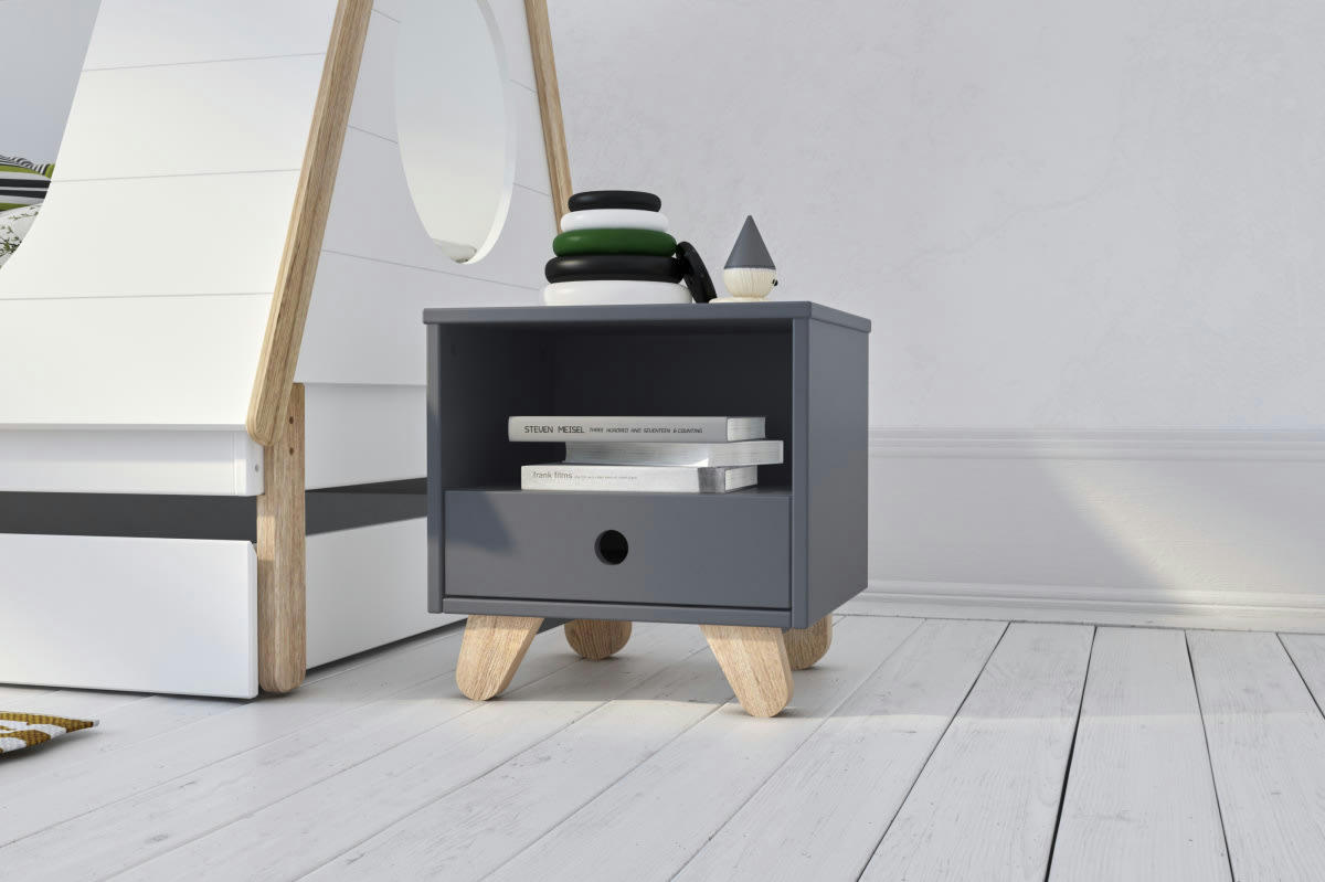TIPI - Table de chevet enfant  gris   effet bois   35x40