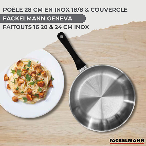 Lot Poêle 28cm &3 Faitouts 16/20/24cm Fackelmann Généva avec 6 ustensiles