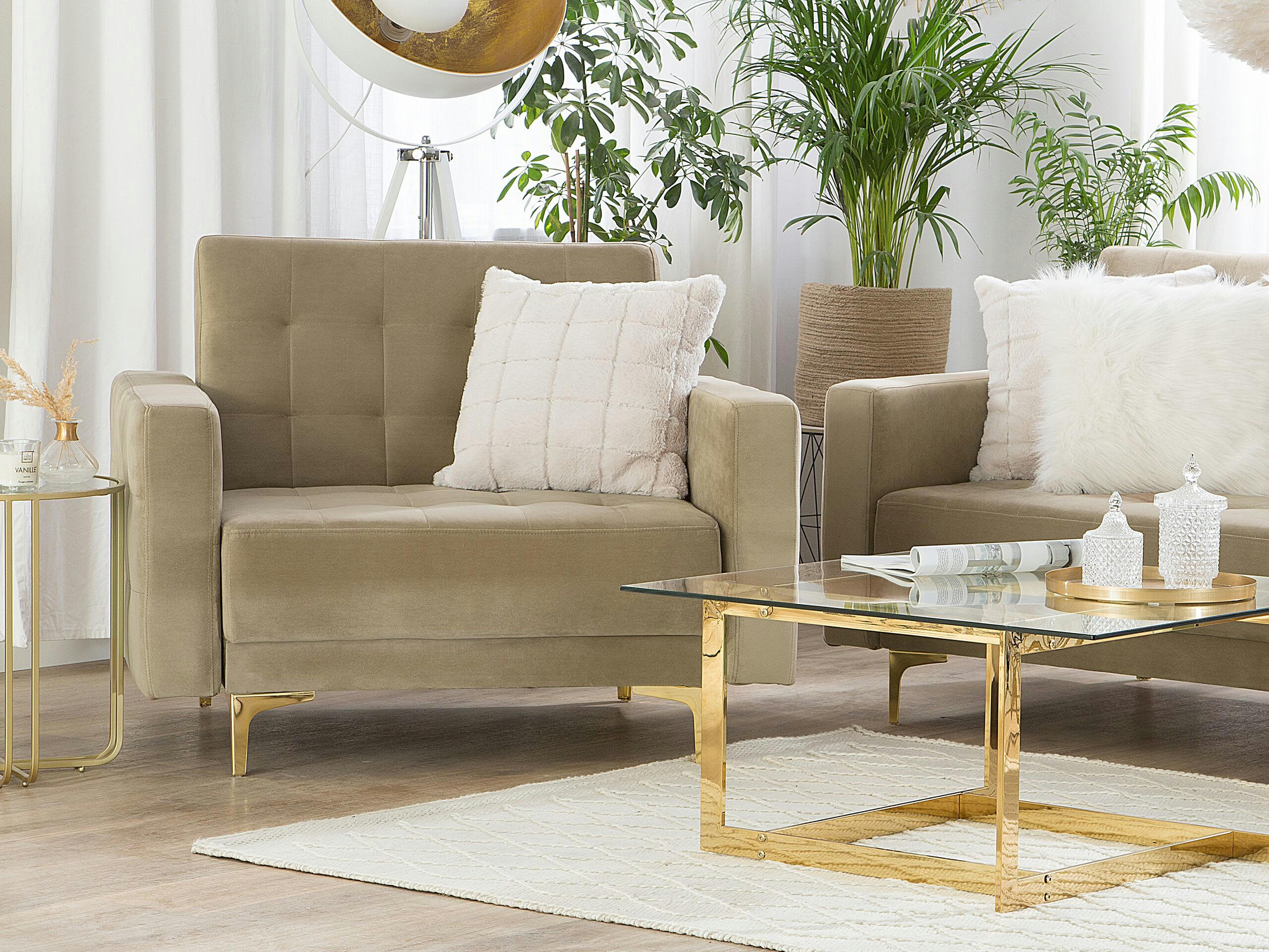 ABERDEEN - Fauteuil en velours beige