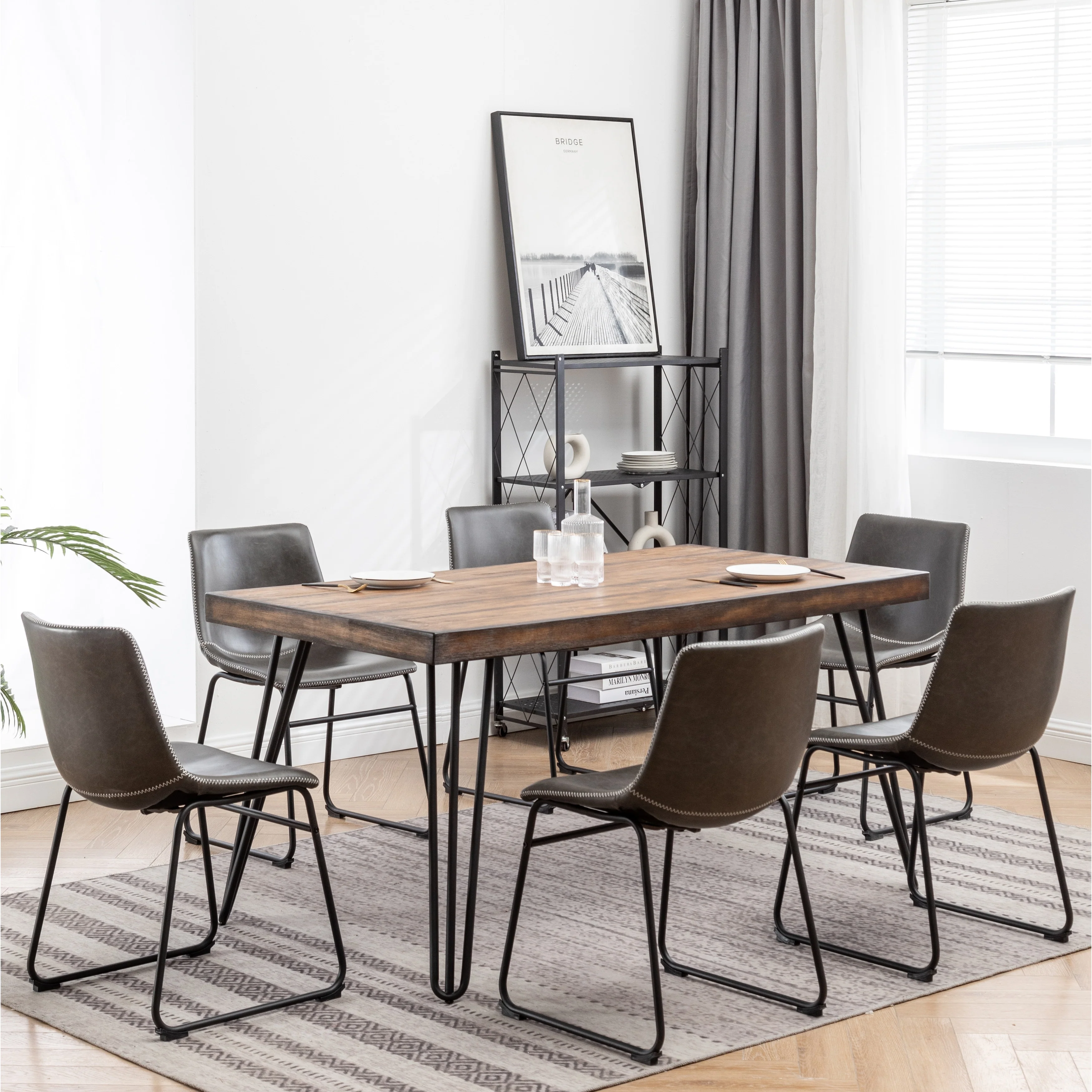 Roundhill Furniture Aryven Industrial 7-Piece Dining Set