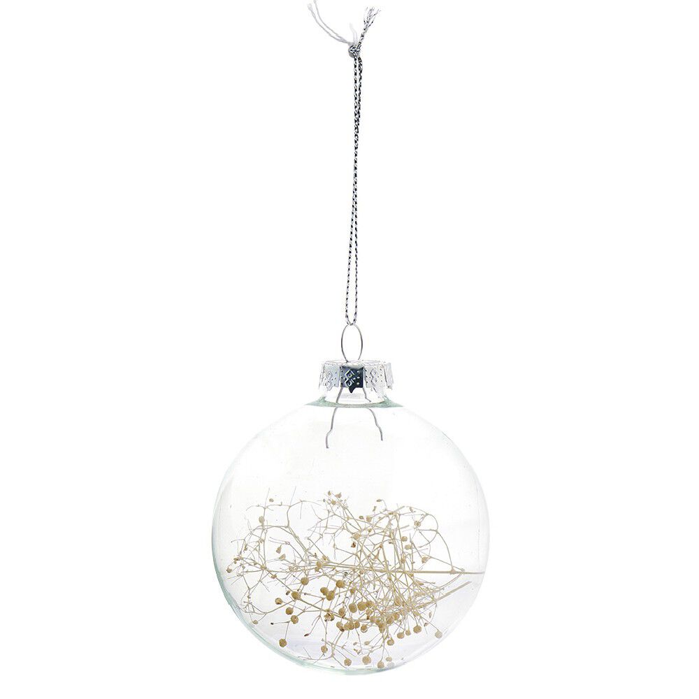 Boule de No&euml;l en verre avec feuille séchée
