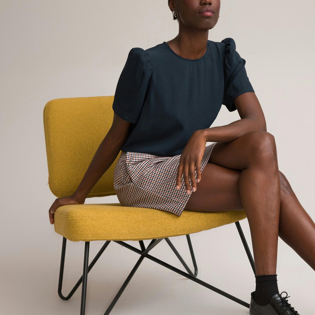 Blouse col rond, manches courtes