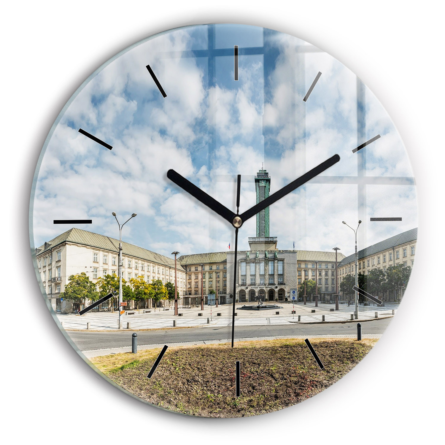 Cichy Zegar Dekoracyjny ścienny Panorama miasta Ostrawa fi30