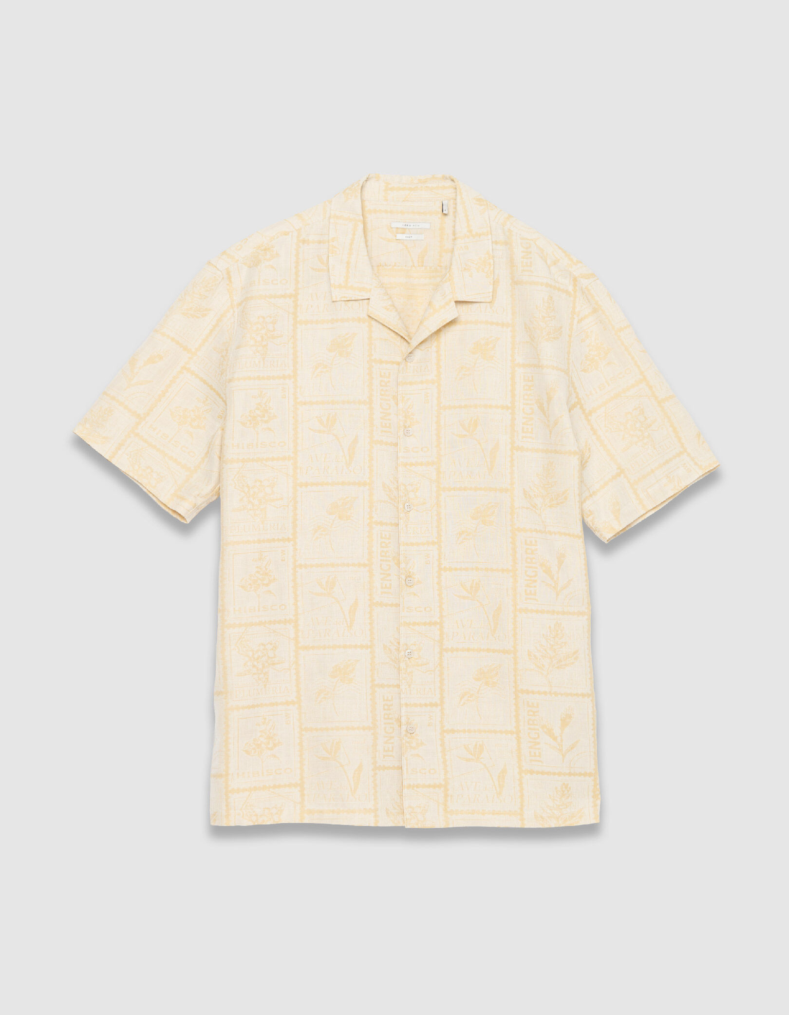 Chemise regular jaune coton bio imprimé timbres Homme