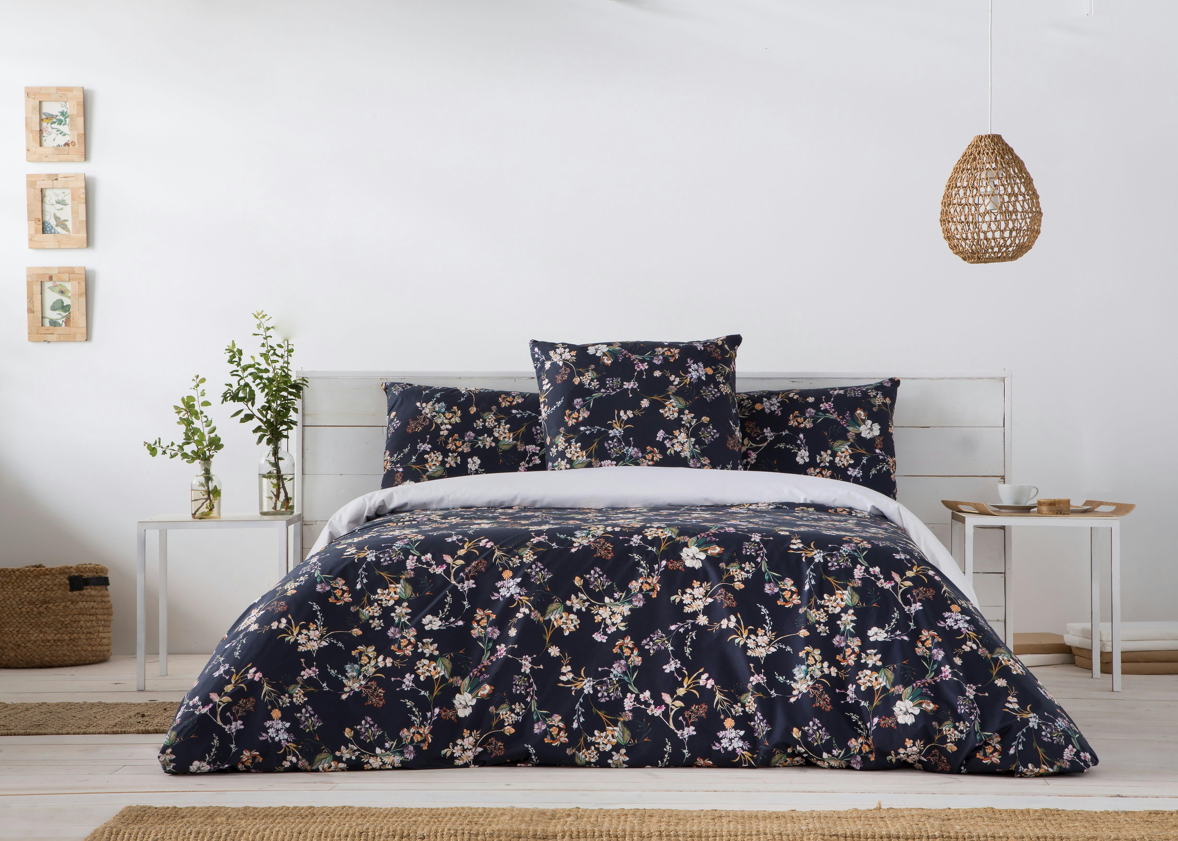 MYRNA - Housse de couette imprimé en percale Coton Noir 140x200 cm