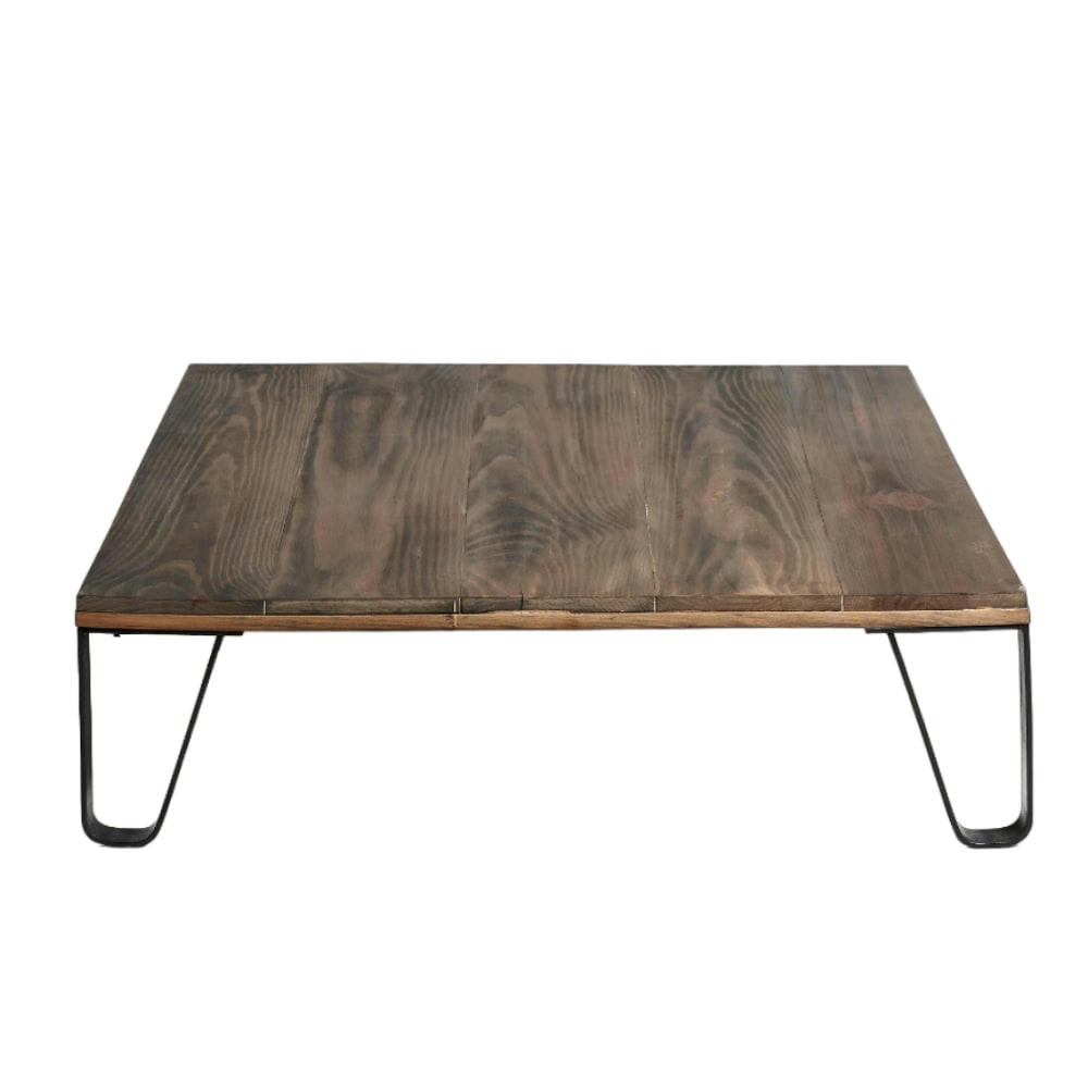 KASSIA - Table basse en bois récupéré et fer de couleur beige