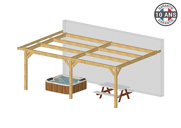 Carport toit plat adossé 350cmx650cm bois DOUGLAS Français label PEFC (Charpente - Auvent - Abri voiture) surface 22,75 m²
