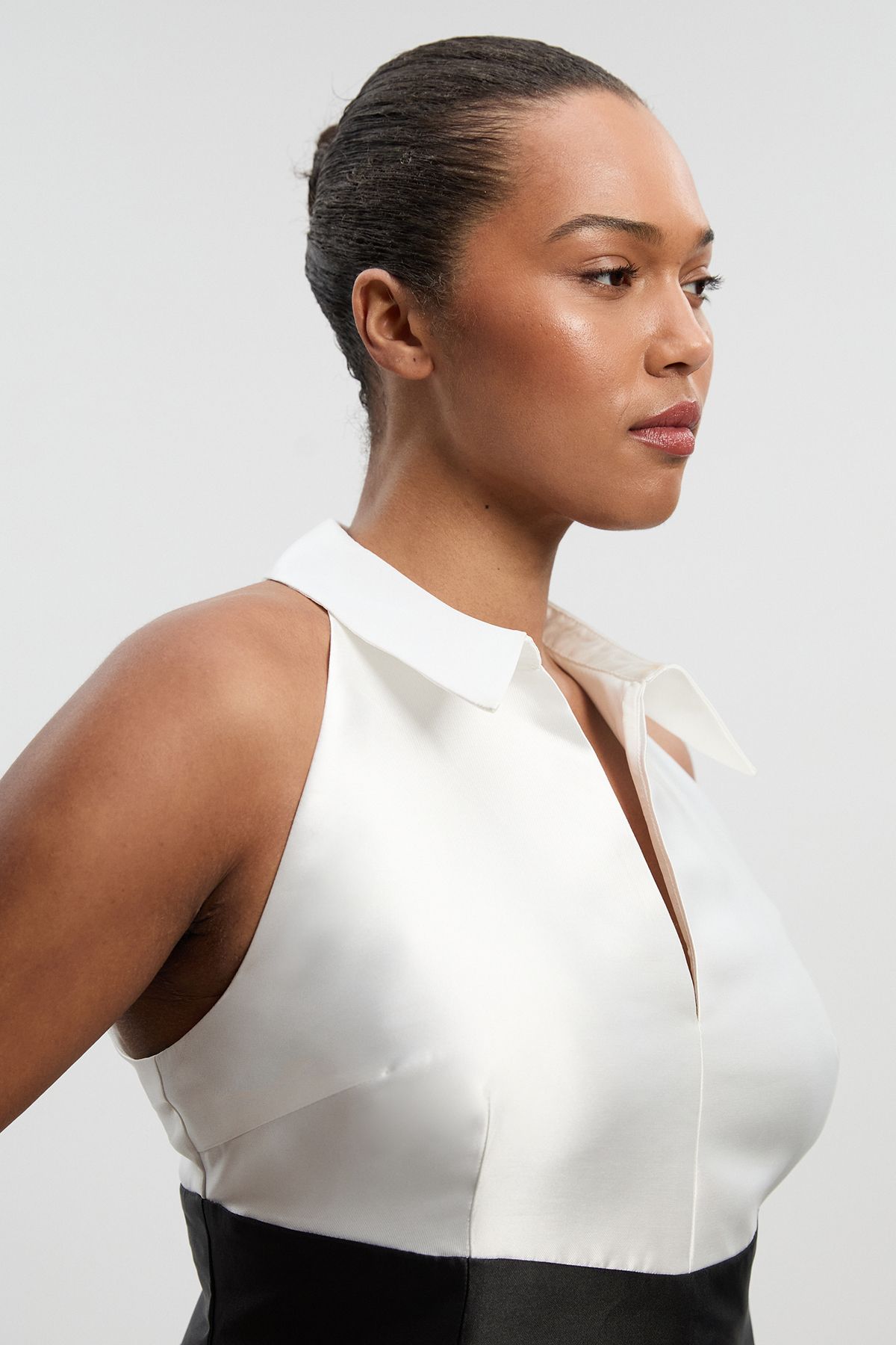 KarenMillen Plus Size Twill Contrast Tux Tailored Full Skirted Shirt Dress