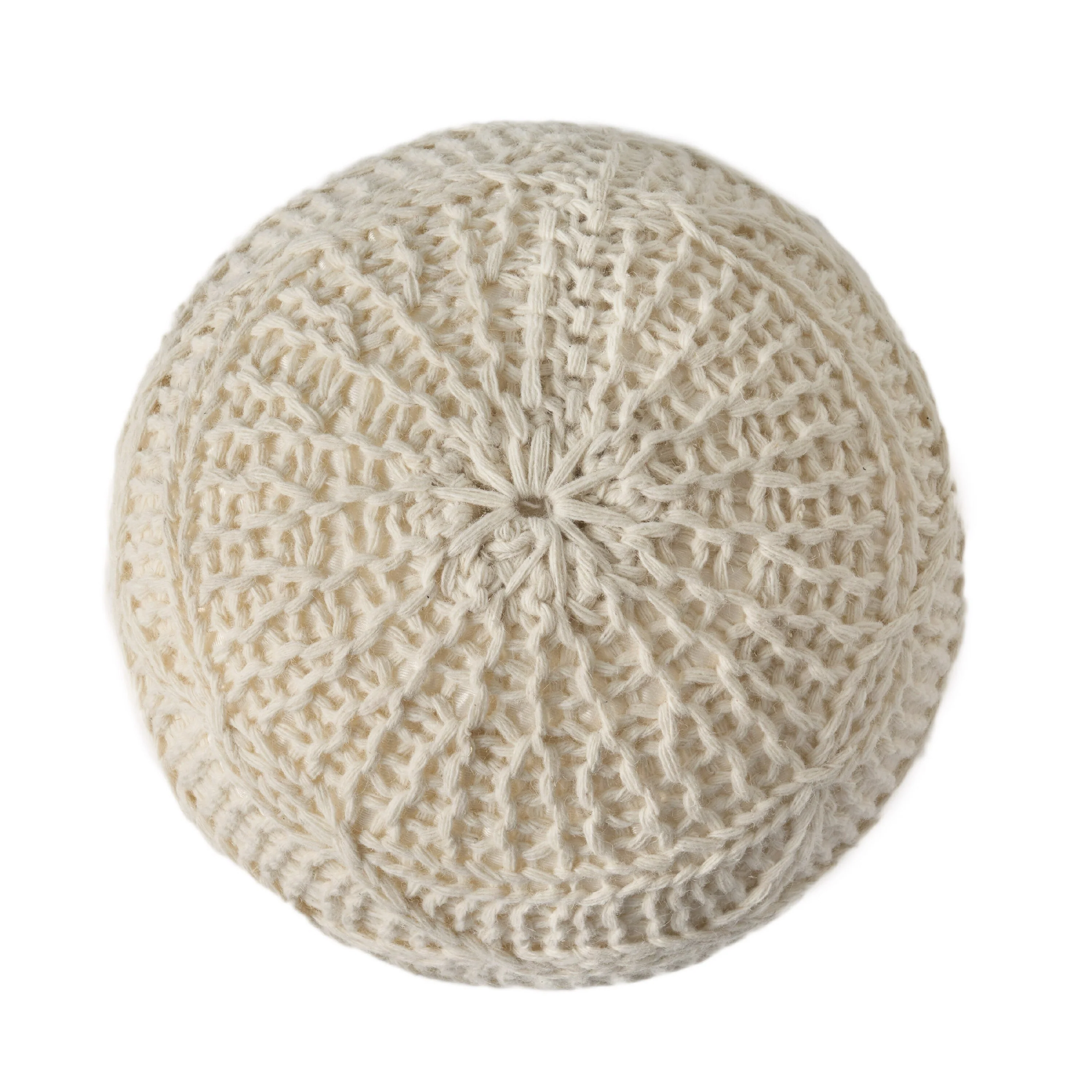 Accent Pouf Ottoman, Round Handcrafted Knit Weave, 20 Inch Cream Wool