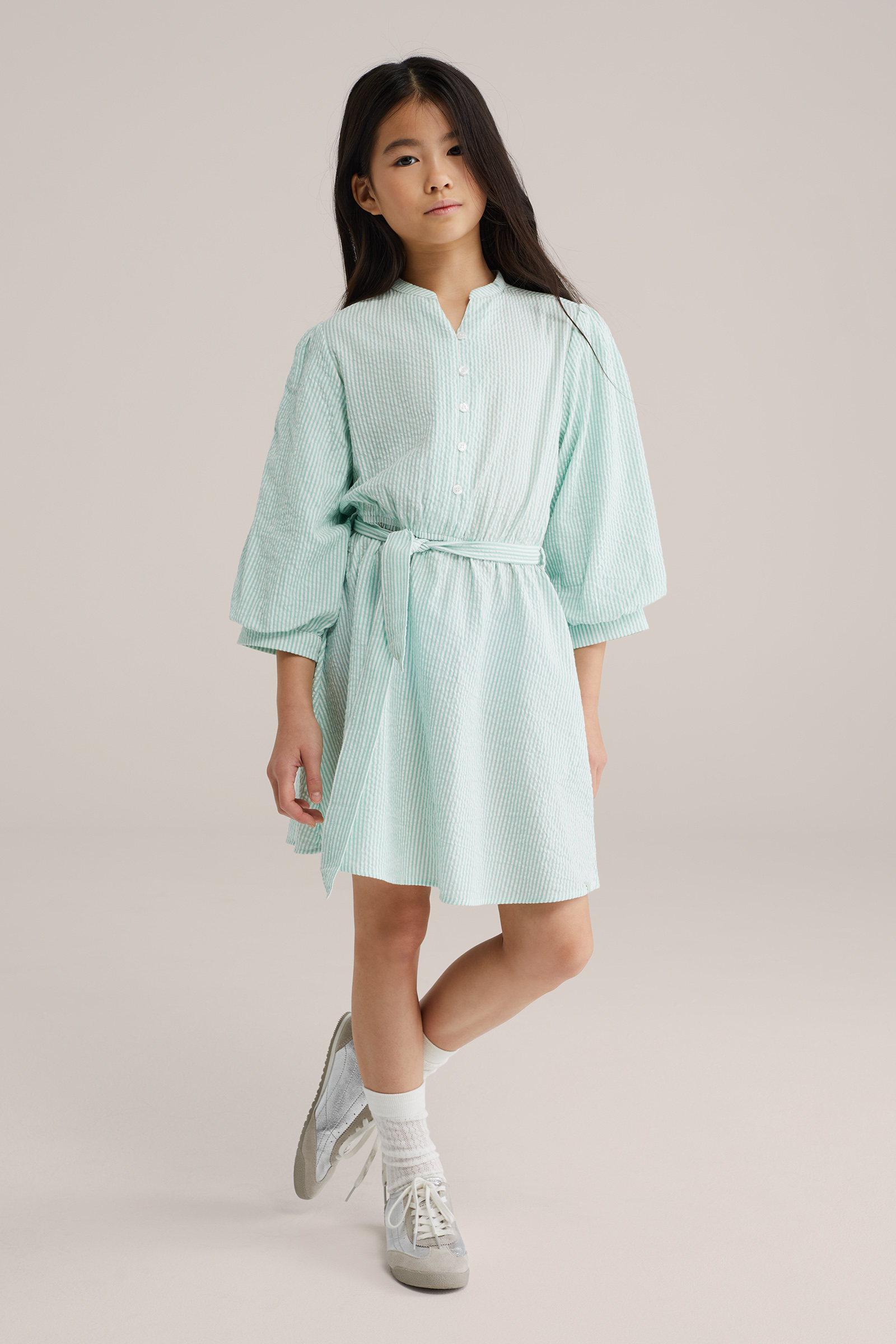 Meisjes seersucker jurk met ballonmouwen