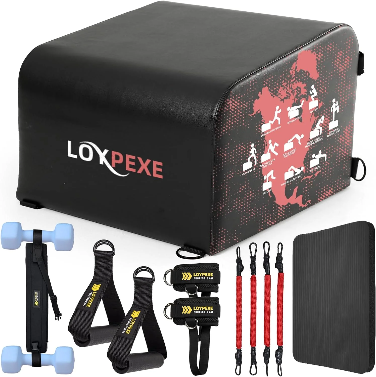 Multi-Functional Whole Body Workout Box Hip Thrust Bench,Hip Thrust Bench for Glute Bridge Exercise,Box Jump Training,CoreAbs Strength Training With Resistance Band,Exercise Handle,Knee Pad Gym Workout Equipment