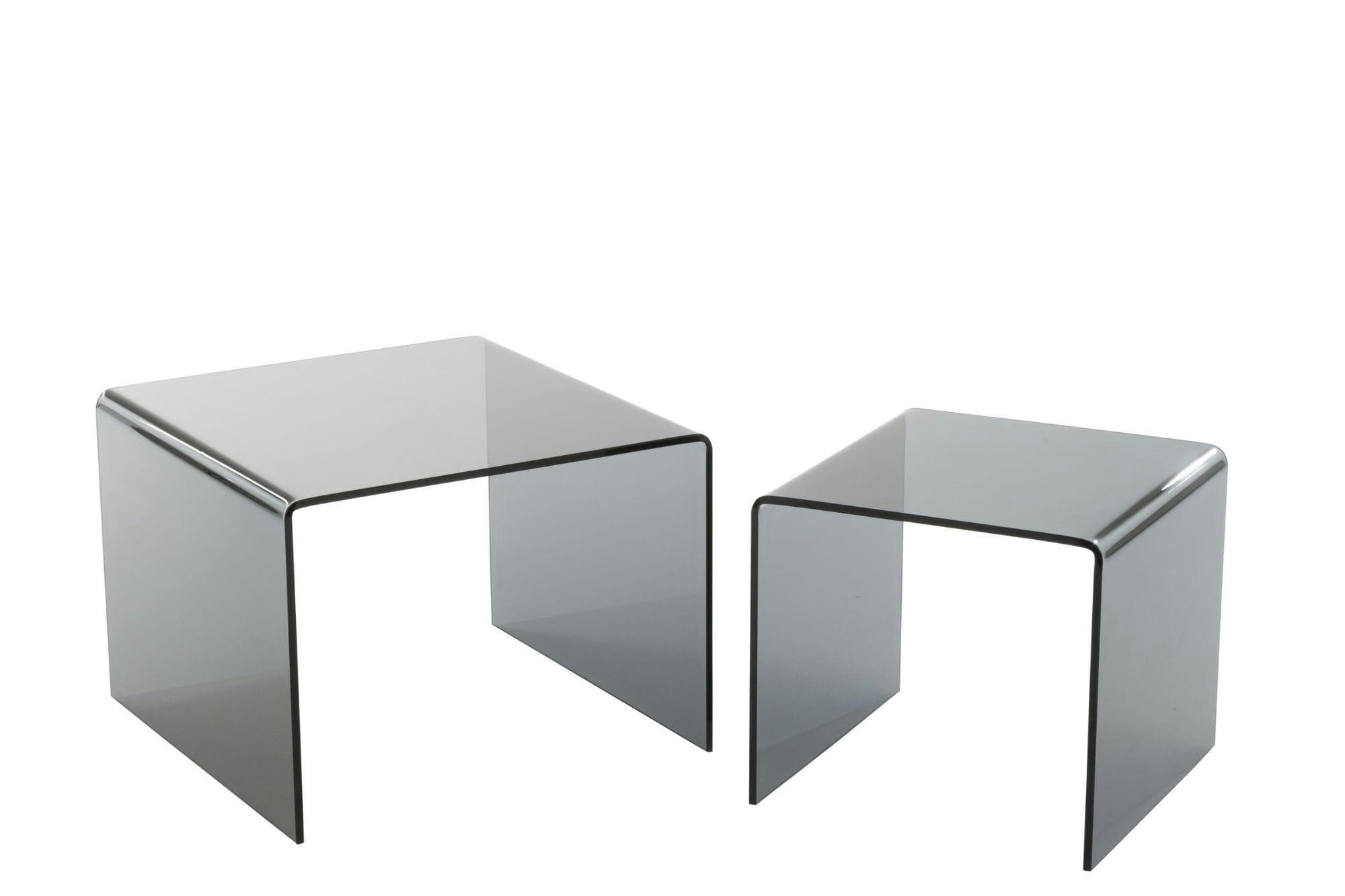 GALLE - Tables basses carrées gigognes en verre L65