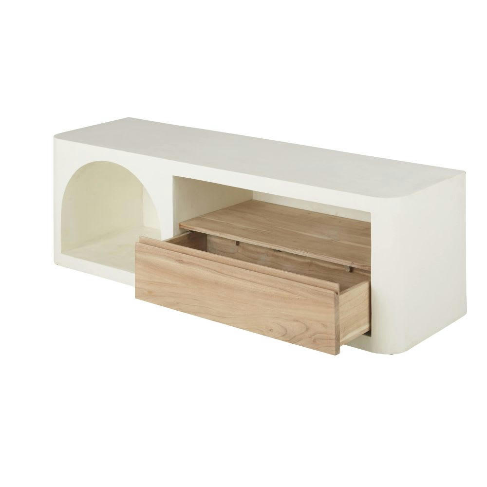 Sartene - Meuble TV 1 niche 1 tiroir blanc crème
