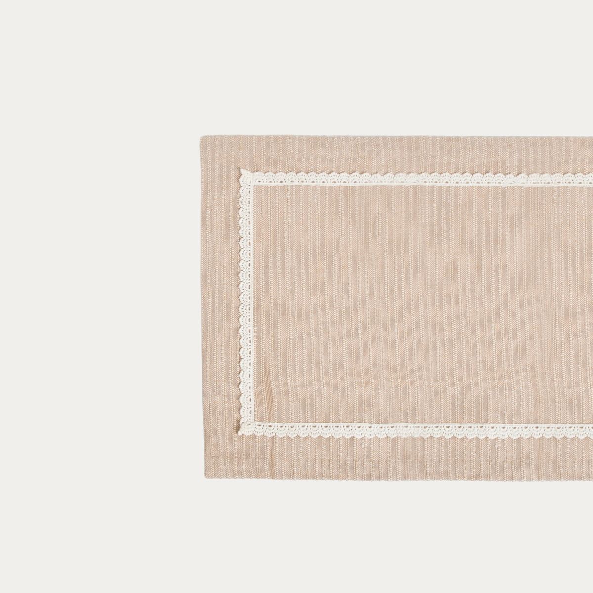 Bieżnik ANIZA beżowy z białą koronką 40x160 cm