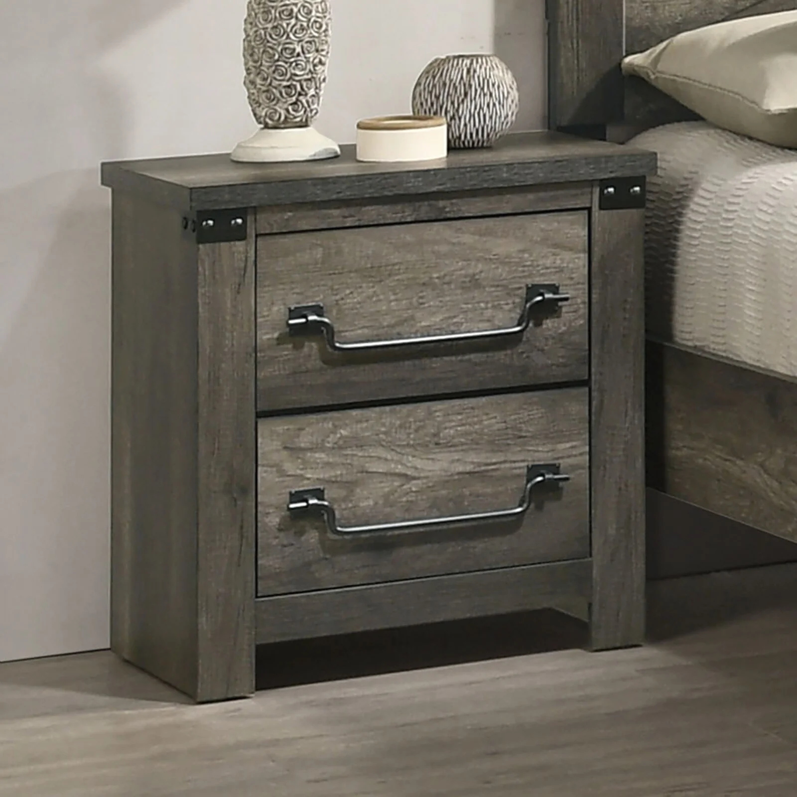 Charming Wooden Nightstand with Stylish Handles for Bedroom Enhancement