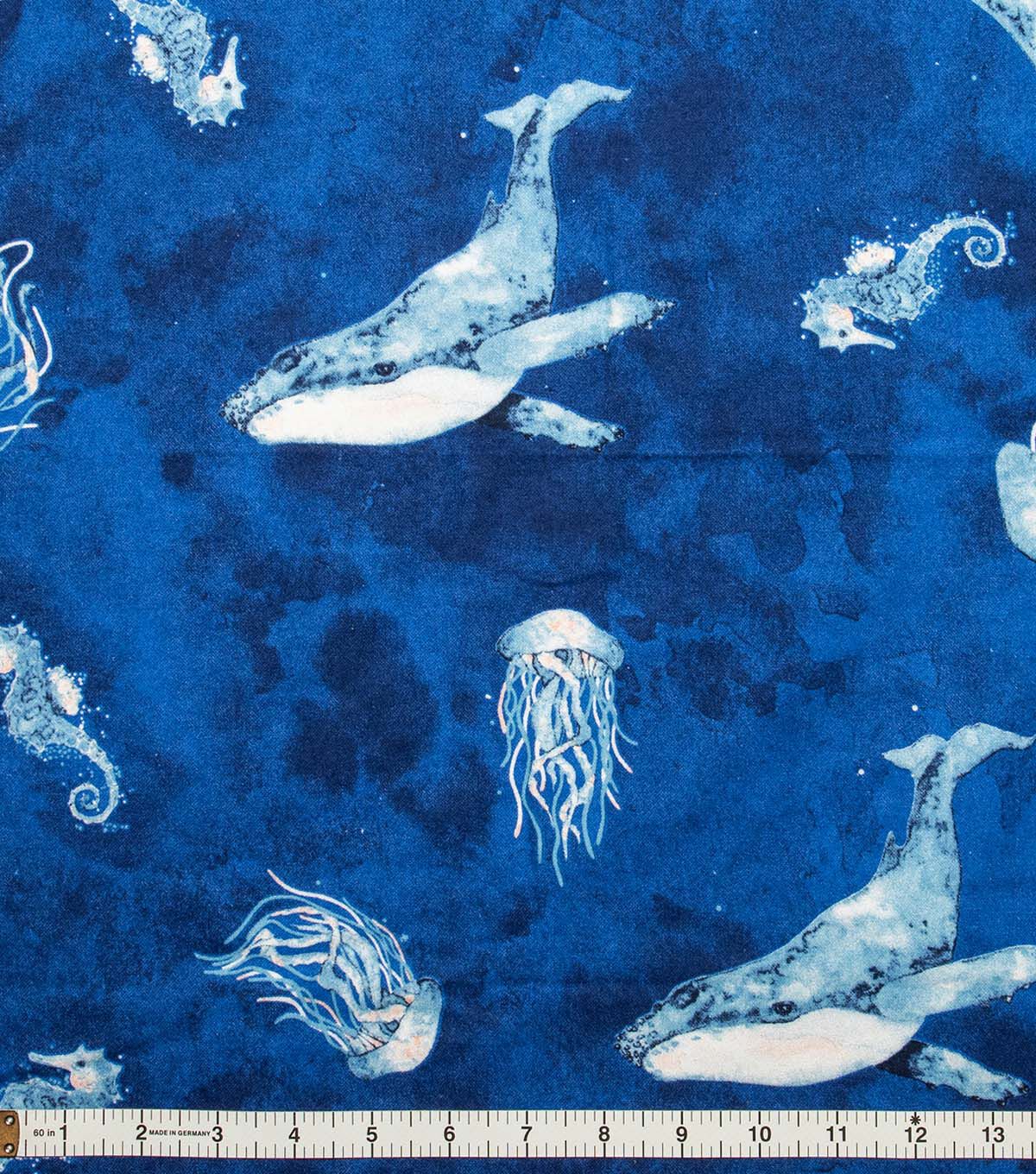 Super Snuggle Watercolor Whales Flannel Fabric