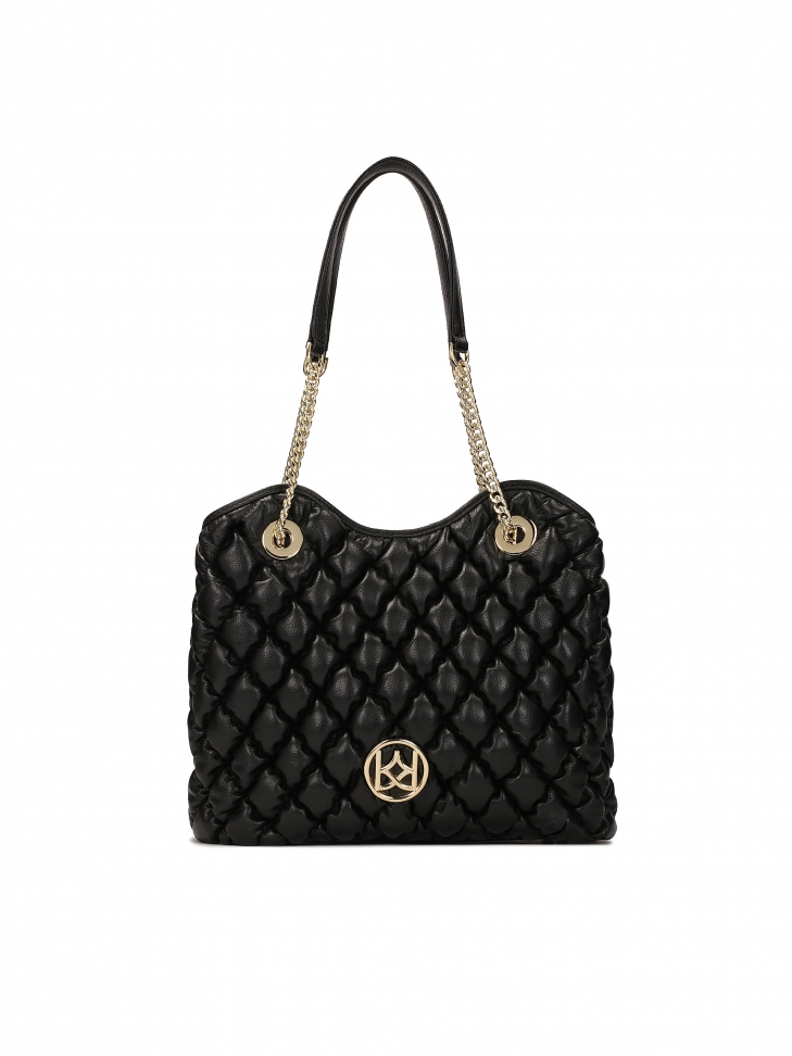 Black quilted pattern handbag with shoulder chains