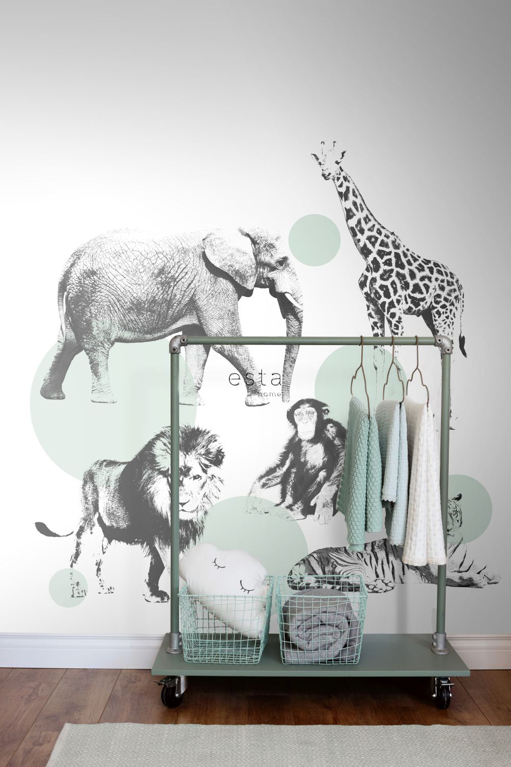 ESTAhome fotobehang dieren mintgroen - 186 x 279 cm - 158704