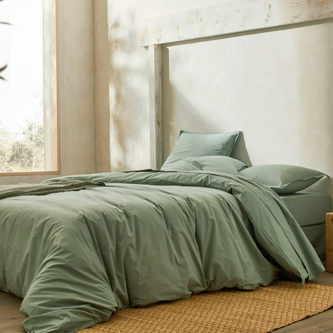 FN PERCAL - Housse de couette en percale de coton organic 240x220 cm vert clair