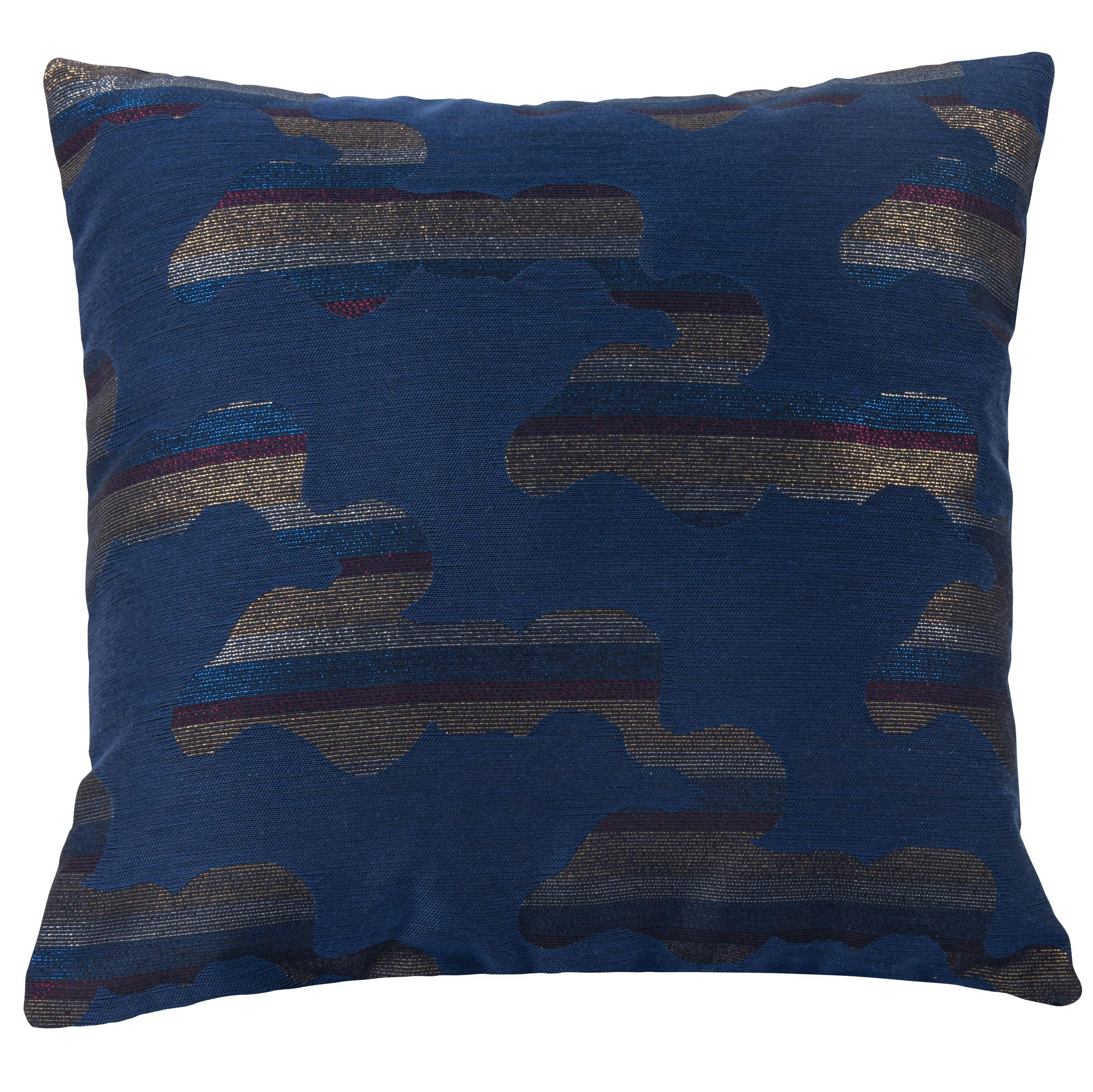 HALIE - Housse de coussin chenillée marron bronze, bleu et tissage doré 40x40