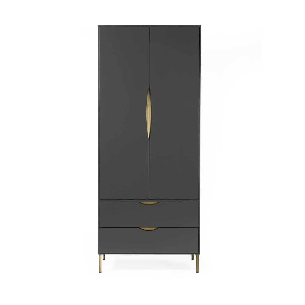 KOBE - Armoire 2 portes 2 tiroirs en bois gris