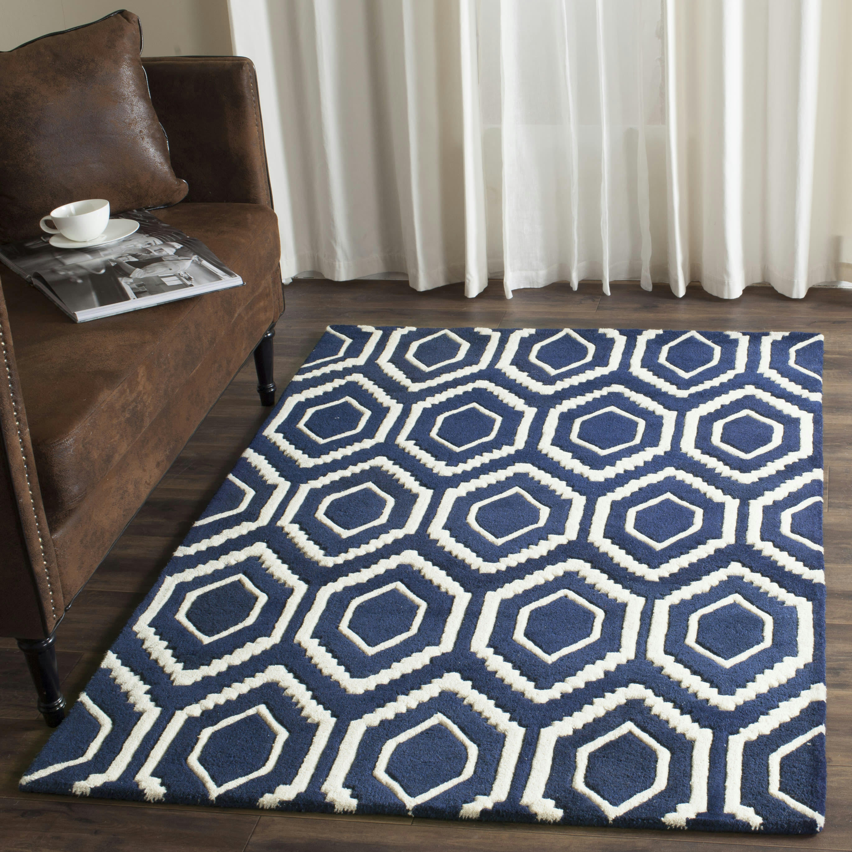 CHATHAM - Tapis de salon interieur en bleu fonce & ivoire, 183 x 274 cm