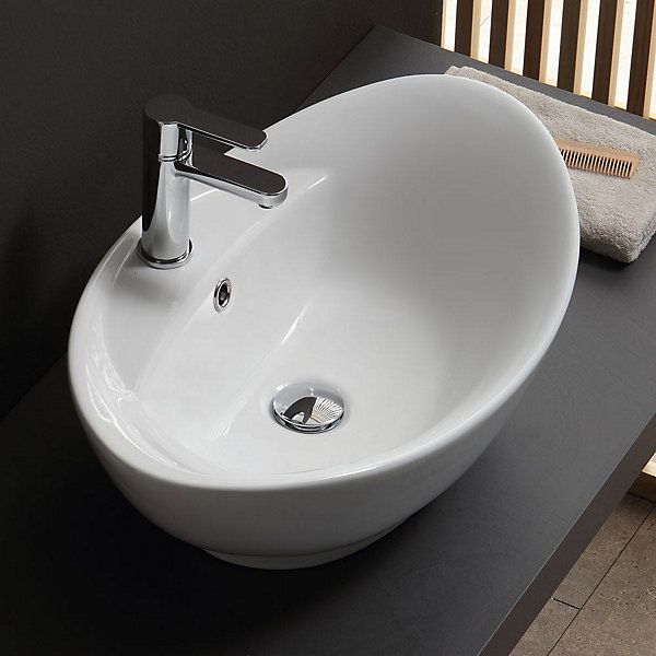Lavabo De Salle De Bain En Céramique Blanche De Forme Ovale