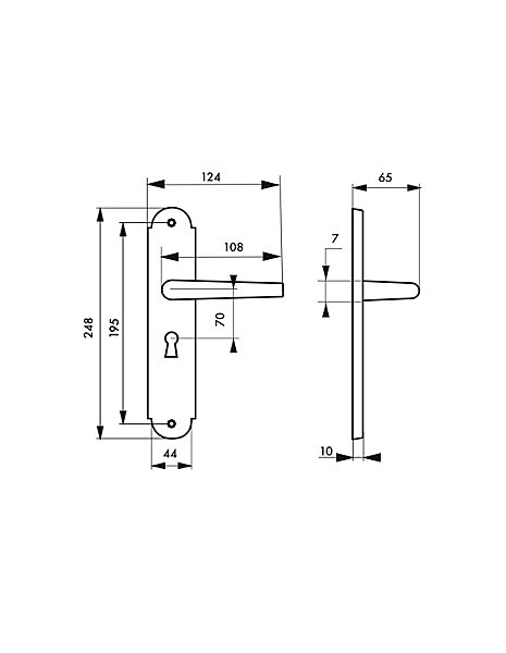 Ensemble de poignées pour porte de chambre Arthemis trou de clé, carré 7mm, entr'axes 195mm, laiton patiné - THIRARD