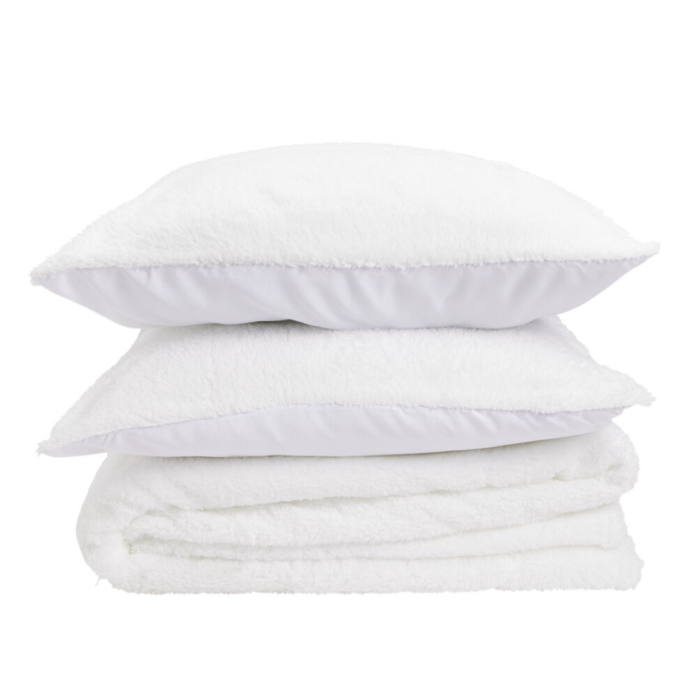 Parure de lit 2 personnes 240x220cm polyester toucher fourrure blanc