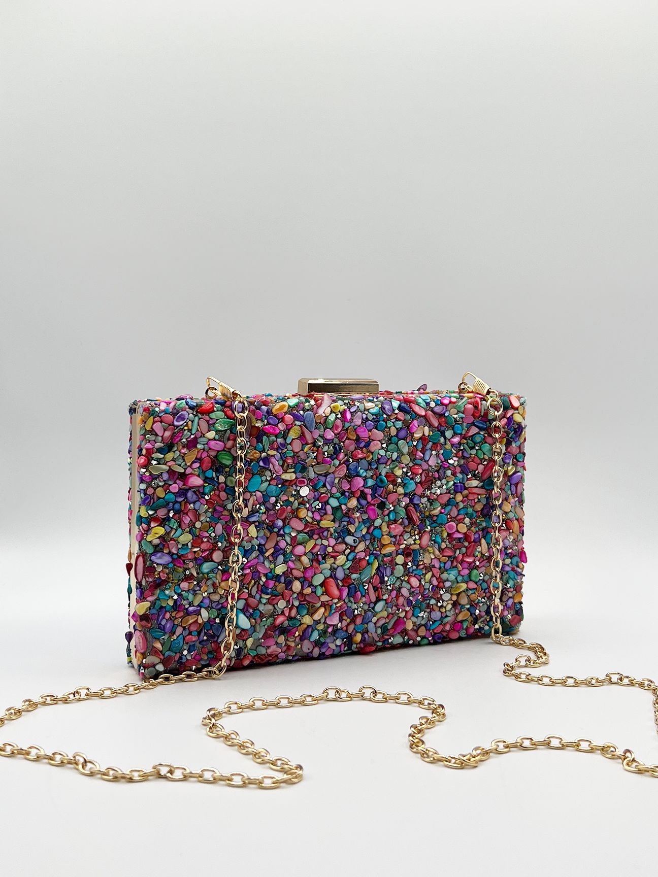 SVNX Embellished Square Clutch Bag in Multi