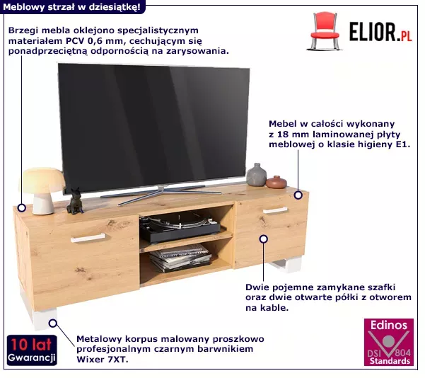 Skandynawska szafka RTV pod telewizor dąb artisan   biały - Elro