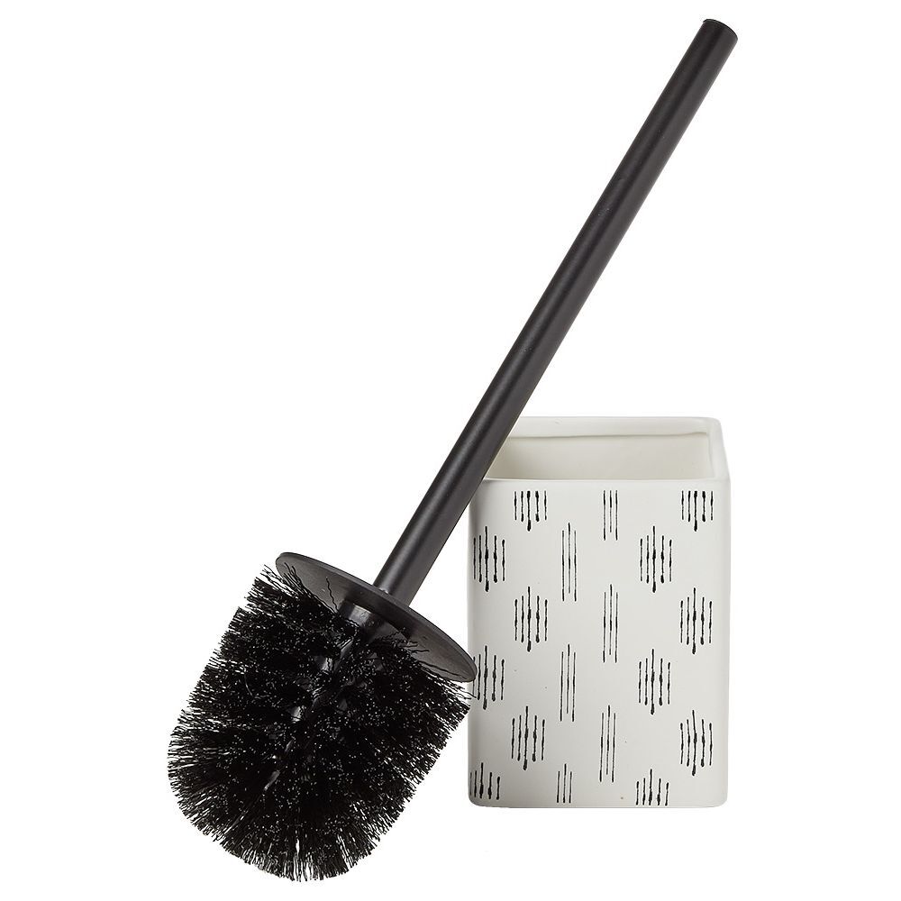 Brosse WC socle carré grès motif trait noir et blanc 9,2x9,2xH36cm