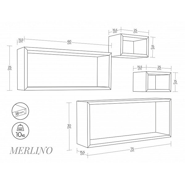 Ensemble de 4 étagères murales, meuble de salle de bain, rouge, 75x30x15,5 cm, 60x25x15,5 cm et 2 étagères de 25x15x15,5 cm
